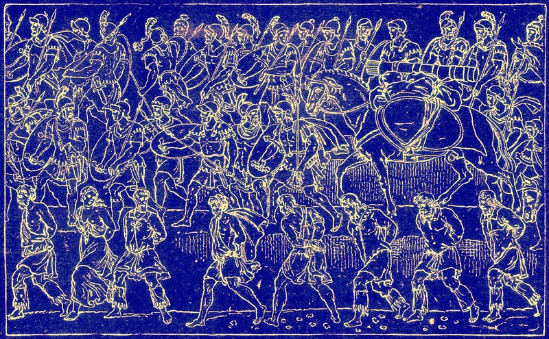 Soldados romanos y cautivos bárbaros, ilustración de The Illustrated History of the World, publicado c.1880 de English School