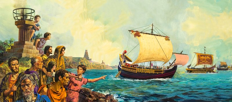 Soldados romanos dejan Gran Bretaña a bordo de un barco de English School