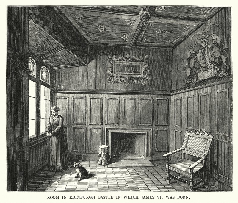 Habitación en el Castillo de Edimburgo en la que nació James VI (grabado) de English School