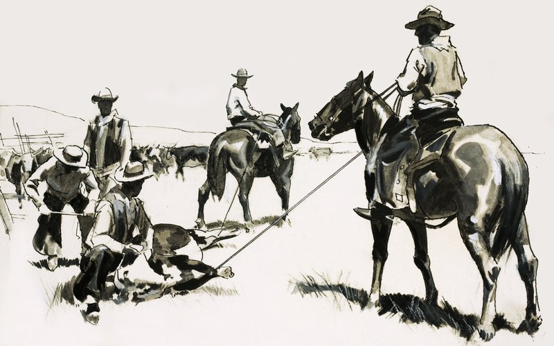 Atrapando y marcando ganado en el salvaje oeste de English School