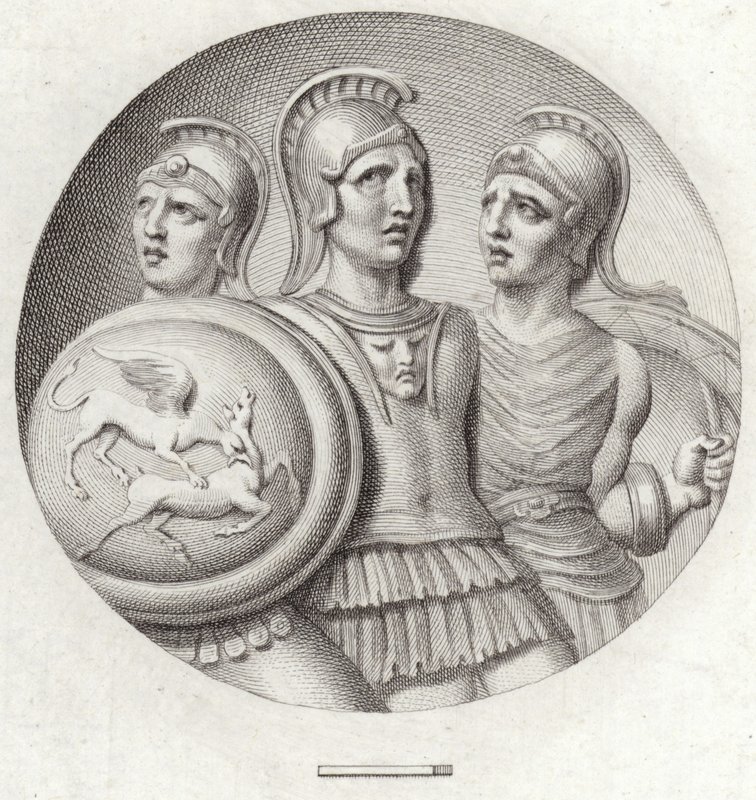 Medallón que representa a tres soldados romanos de English School