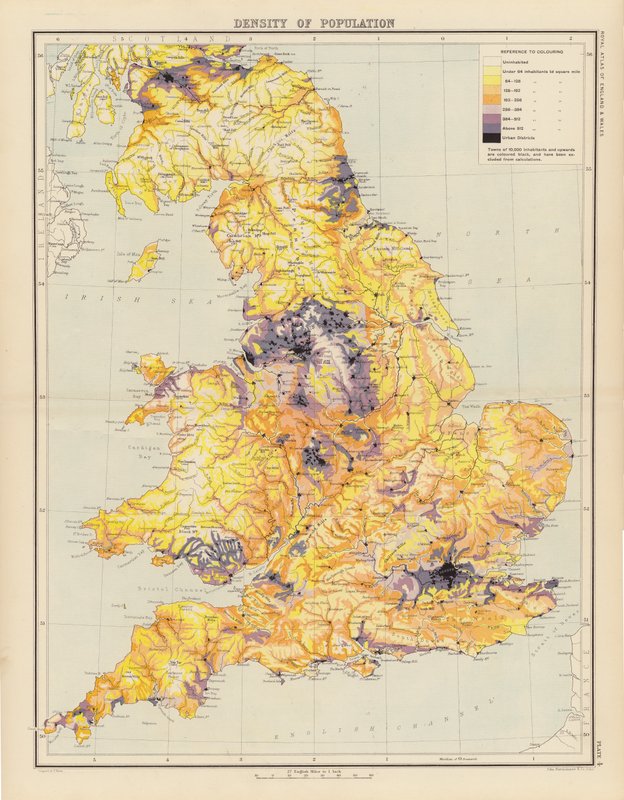 Royal Atlas, c 1900: Densidad de población (litografia en color) de English School