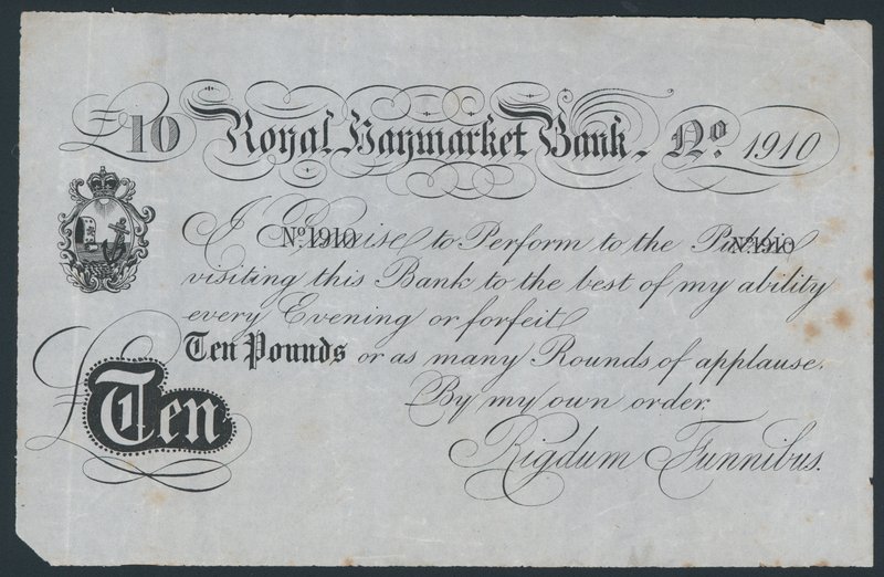 Banco Real Haymarket, billete teatral de broma de English School