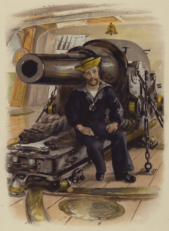 Voluntario de la Real Artillería Naval (litografía en color) de English School