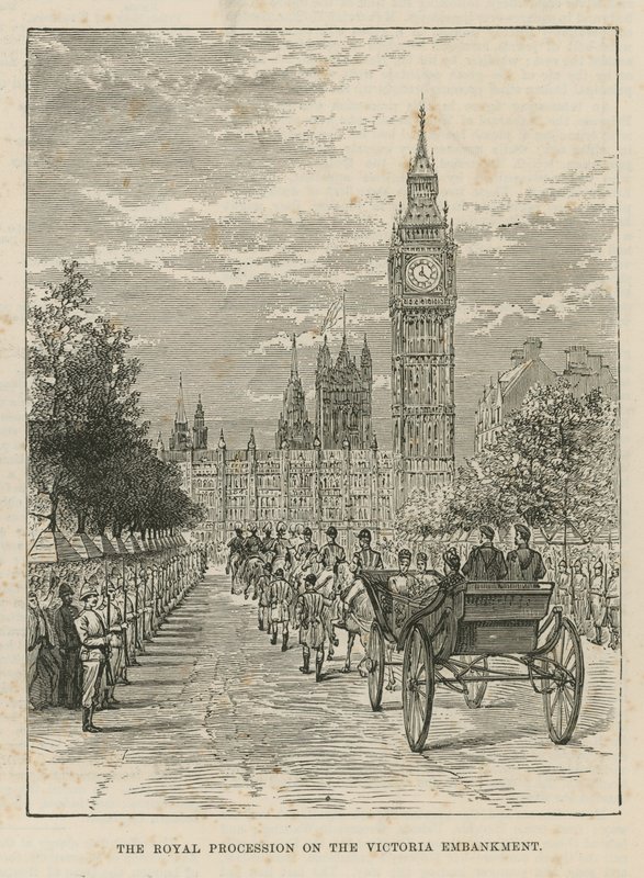 Procesión real en el Victoria Embankment de English School
