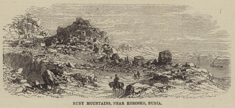 Montañas Rubí, cerca de Korosko, Nubia (grabado) de English School