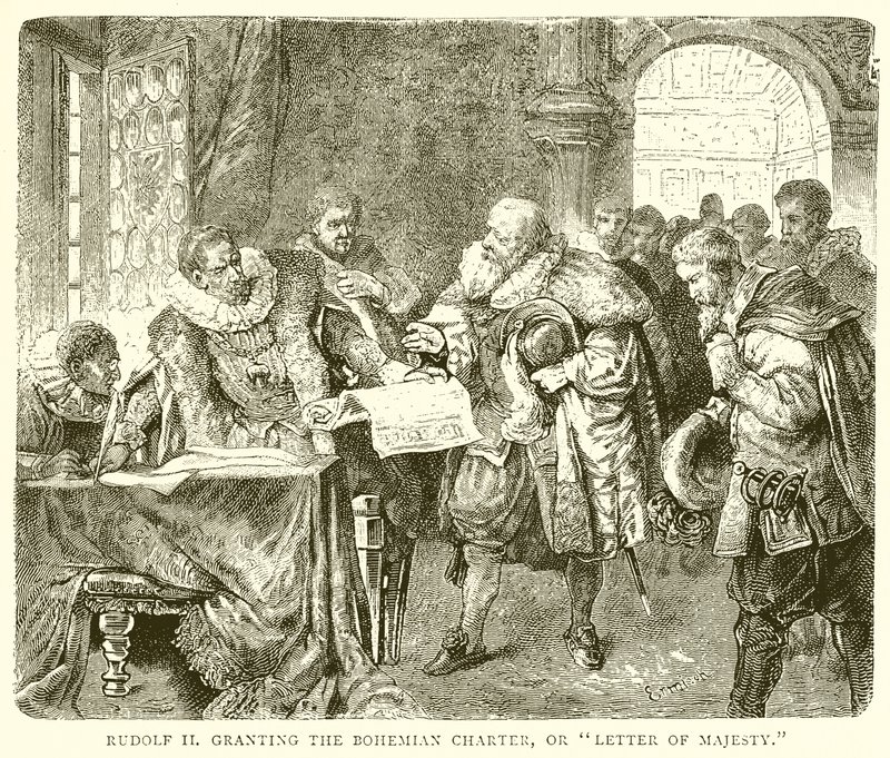 Rodolfo II otorgando la Carta de Bohemia, o Carta de Majestad de English School
