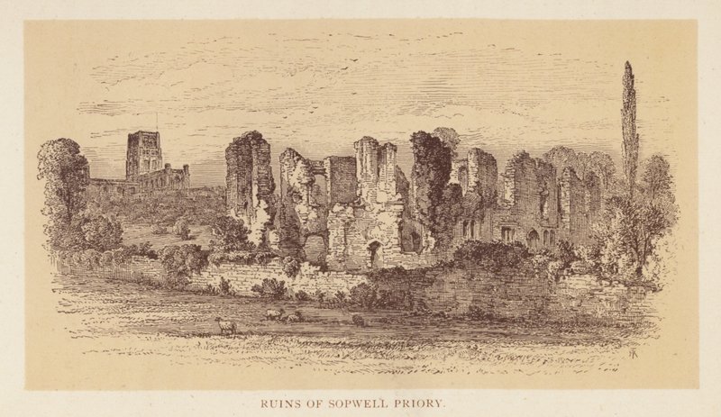 Ruinas del priorato de Sopwell (litografía en color) de English School