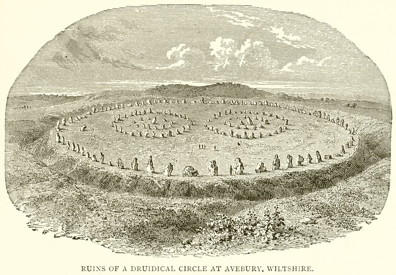 Ruinas de un círculo druídico en Avebury, Wiltshire de English School