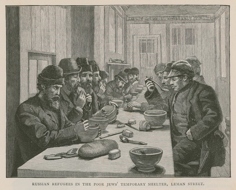 Refugiados rusos en el Refugio Temporal para Judíos Pobres, Leman Street, Londres de English School