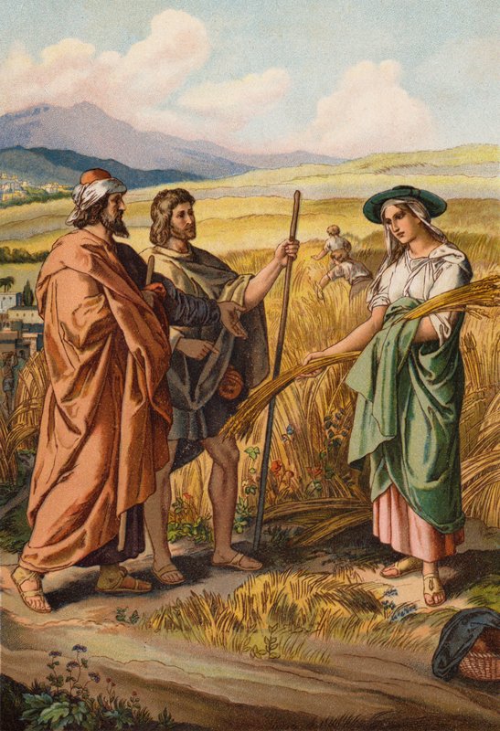 Rut preguntando a Booz si puede espigar en su campo (chromolitho) de English School