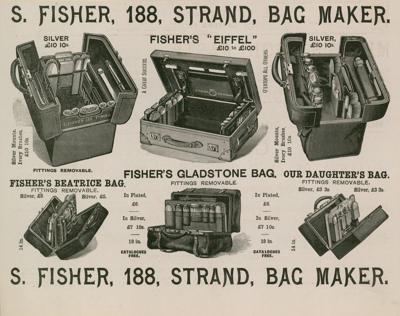 S Fisher, 188 Strand, fabricante de bolsas de English School