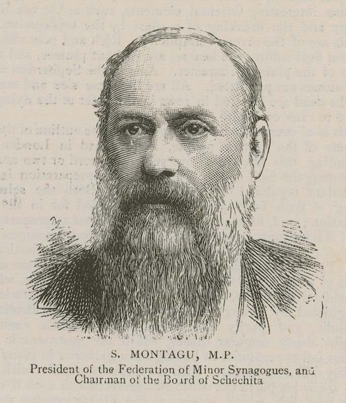S Montagu, MP, Presidente de la Federación de Sinagogas Menores y Presidente de la Junta de Schechita de English School