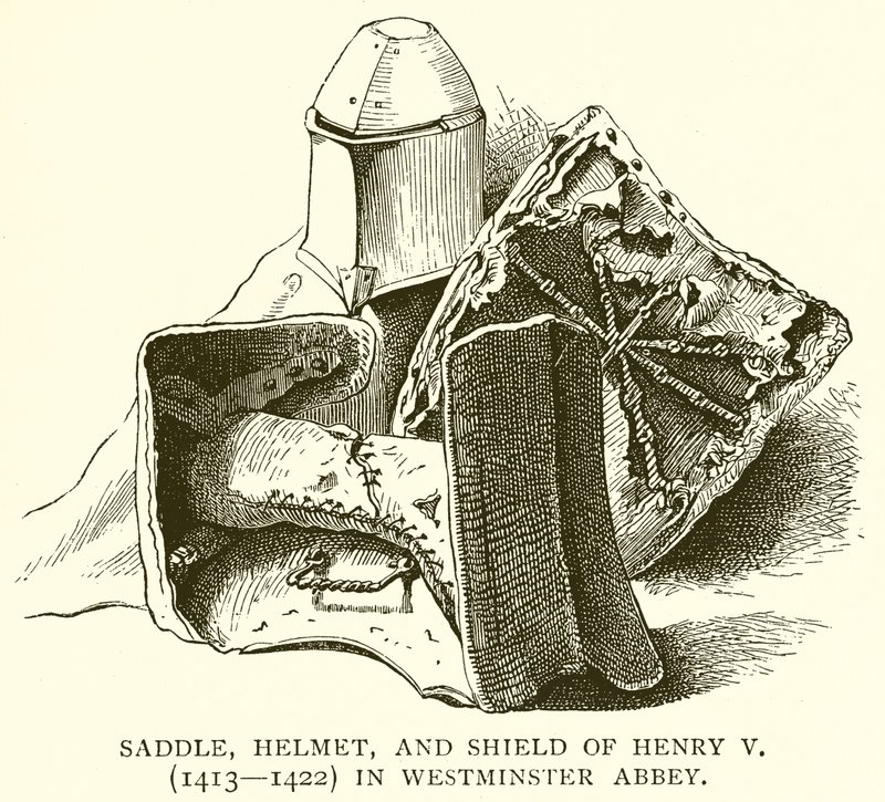 Silla, casco y escudo de Enrique V (1413-1422) en la Abadía de Westminster de English School