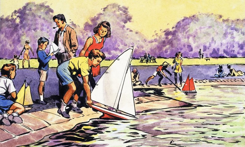 Barcos de vela en el estanque redondo, Jardines de Kensington de English School