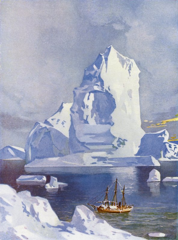 Velero frente a un iceberg gigante (litografia en color) de English School