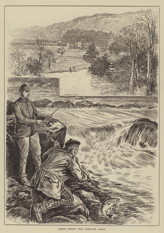 Pesca de salmón cerca del castillo de Taymouth de English School