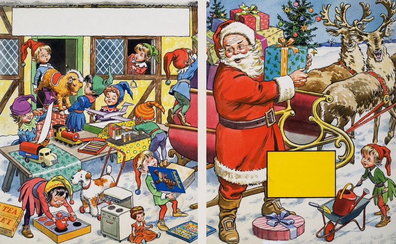 Santa Claus organizando regalos de English School