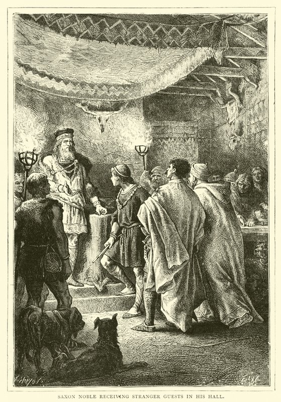 Noble sajón recibiendo a huéspedes extranjeros en su salón de English School