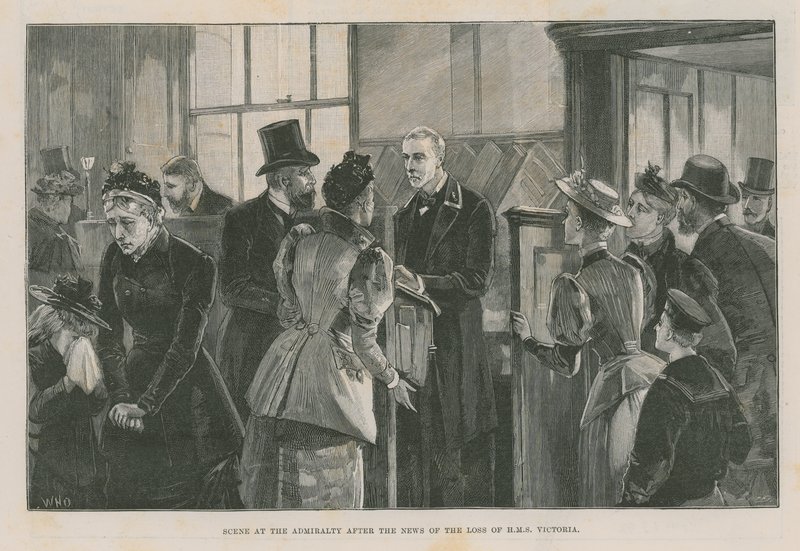 Escena en el Almirantazgo después de la noticia de la pérdida del Victoria de English School