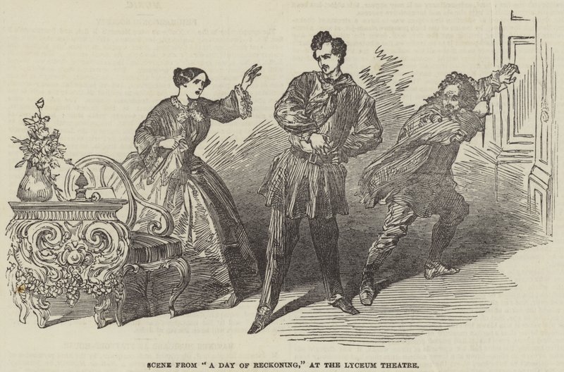 Escena de "Un Día de Ajuste de Cuentas," en el Teatro Lyceum (grabado) de English School