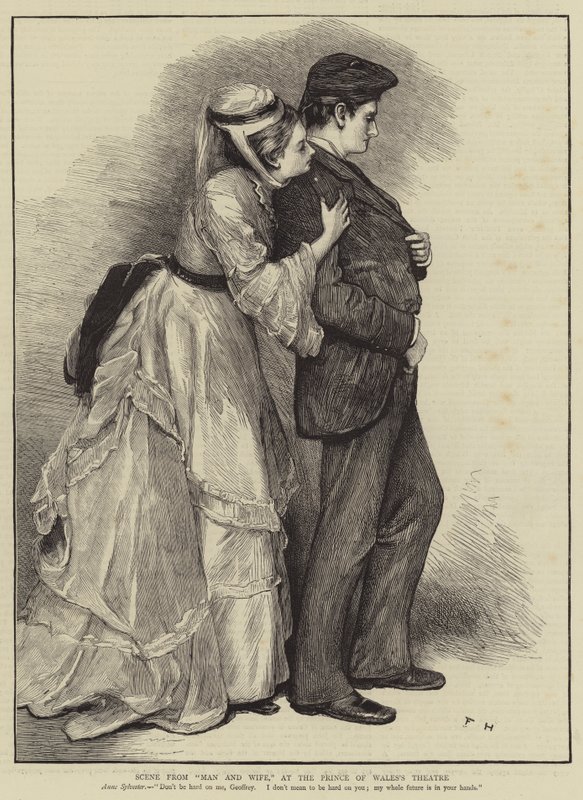 Escena de "Man and Wife", en el Teatro Príncipe de Gales (grabado) de English School