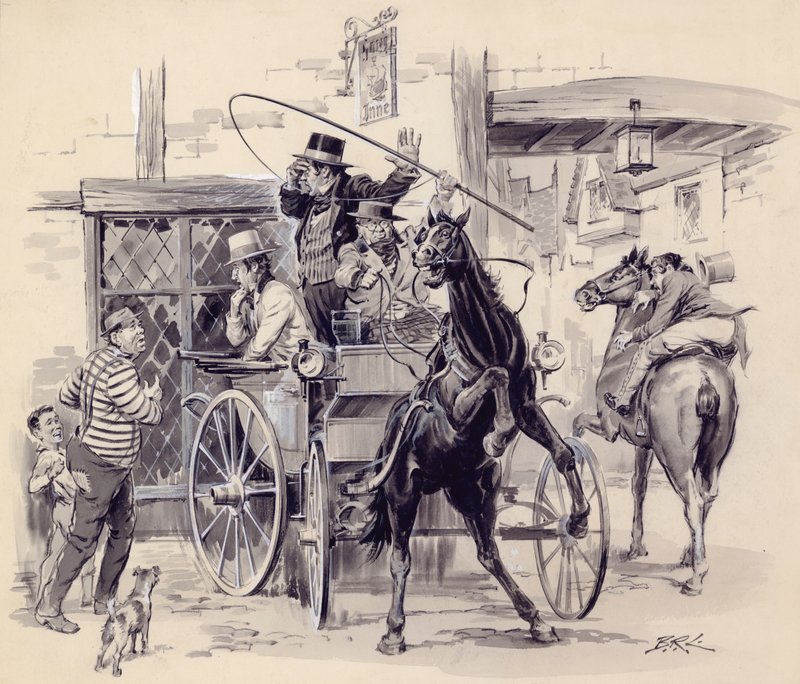 Escena de Pickwick Papers (gouache sobre papel) de English School