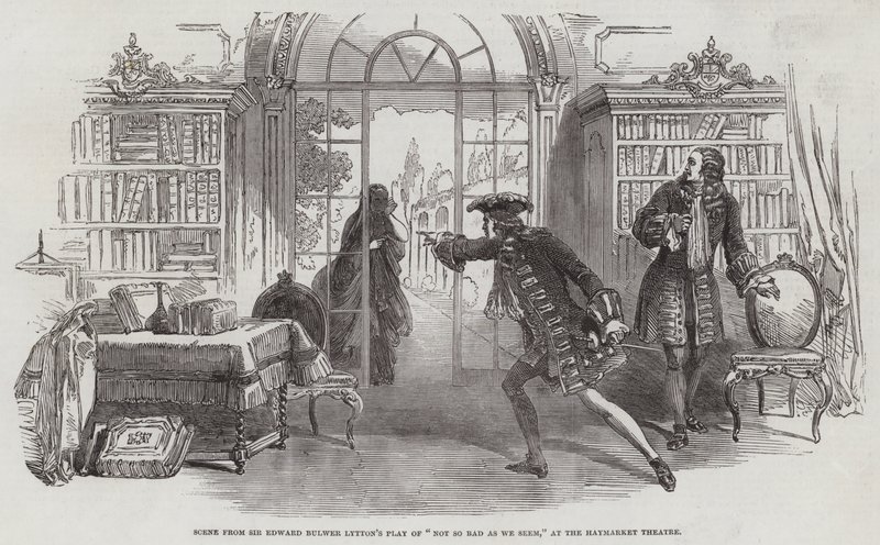 Escena de la Obra de Sir Edward Bulwer Lytton "No Tan Malo Como Parecemos," en el Teatro Haymarket (grabado) de English School