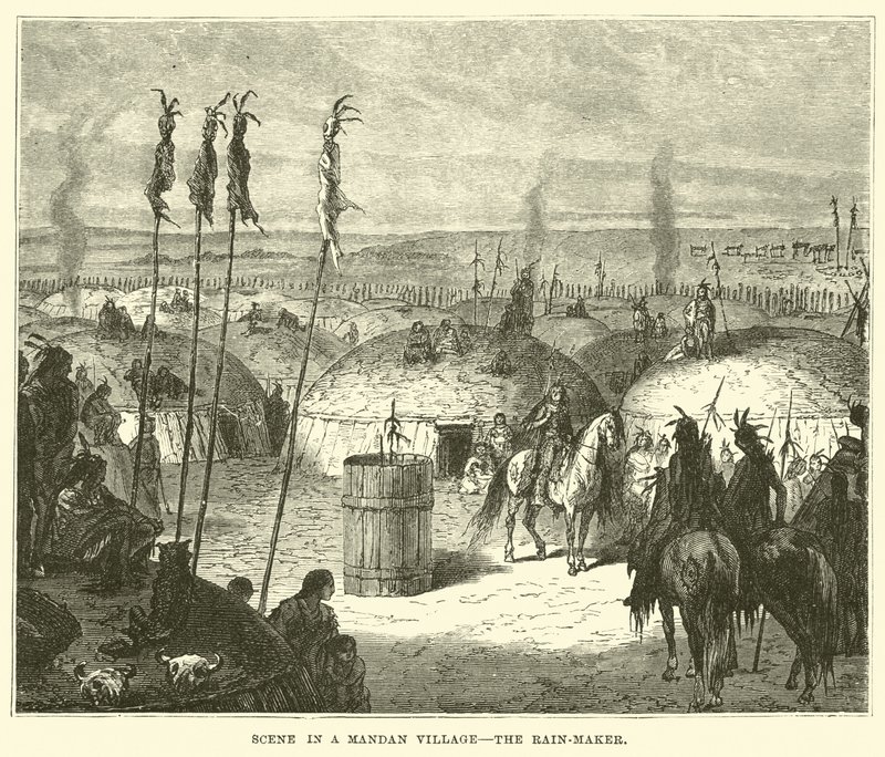Escena en un pueblo Mandan, el hacedor de lluvia de English School