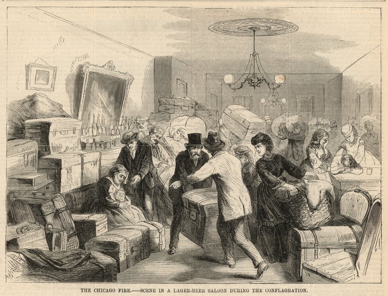 Escena en una cervecería durante el incendio de English School