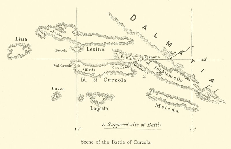 Escena de la batalla de Curzola (grabado) de English School