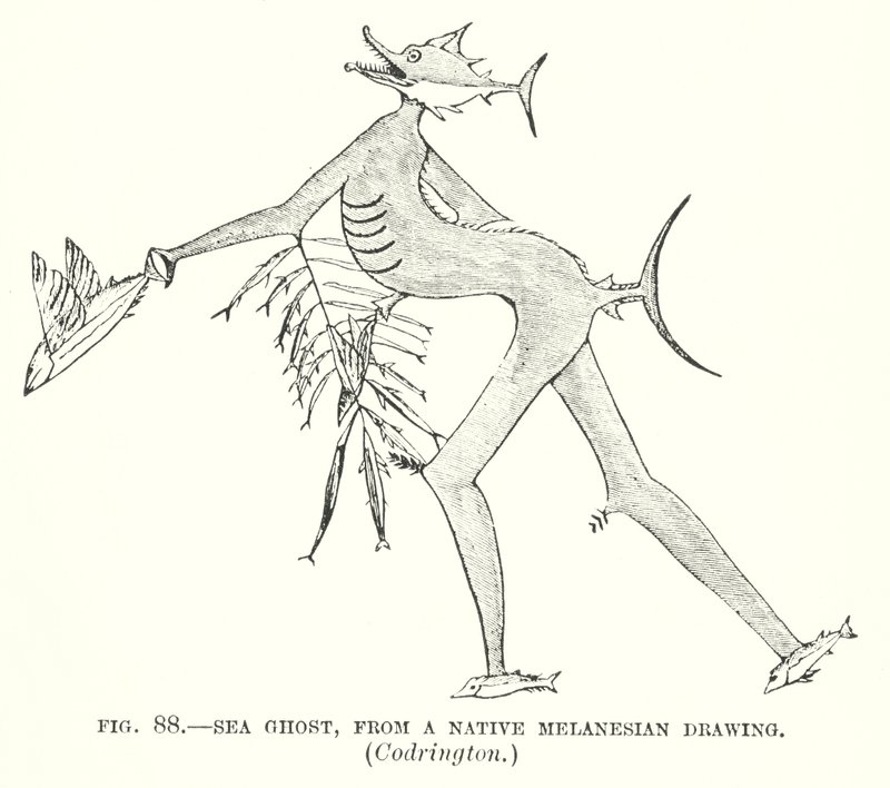 Fantasma marino, de un dibujo nativo melanesio, Codrington (litografía) de English School