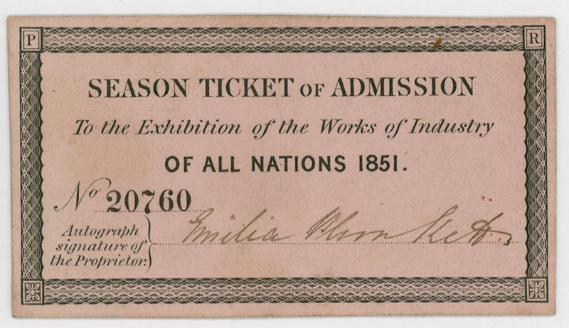 Pase de temporada para la Gran Exposición de 1851 de English School