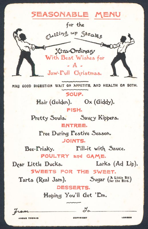 Menú de temporada, tarjeta de Navidad de English School