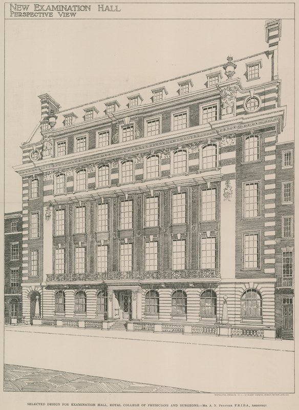 Diseño seleccionado para el Examination Hall, Royal College of Physicians and Surgeons de English School