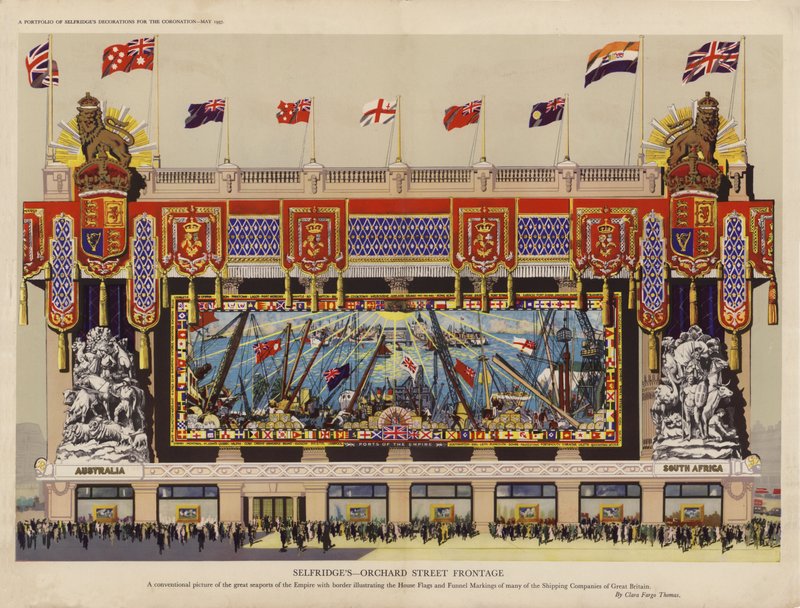 Decoraciones de Selfridge para la Coronación, mayo 1937 de English School