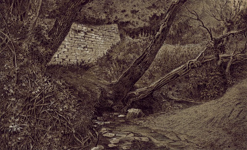 Siete manantiales, la fuente del Támesis (litografía) de English School