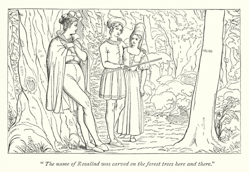 Como gustéis de Shakespeare; Orlando ve a Rosalind disfrazada de Ganimedes de English School