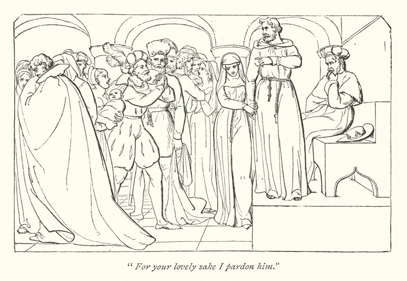 Medida por Medida de Shakespeare; Claudio perdonado por el duque de English School