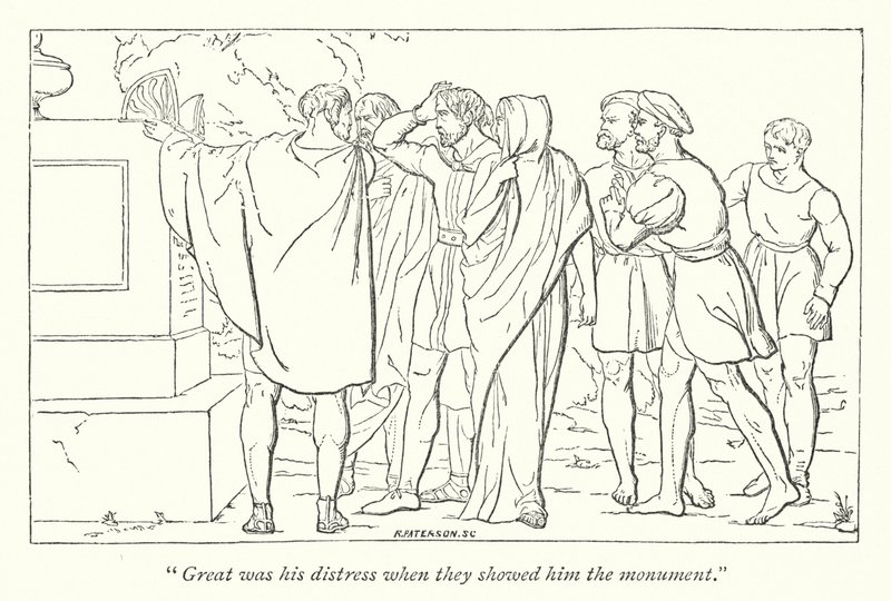 Pericles, Príncipe de Tiro de Shakespeare; Cleón muestra a Pericles la tumba de Marina de English School