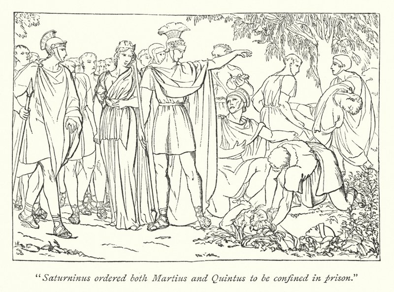 Tito Andrónico de Shakespeare; Martius y Quintus arrestados por el asesinato de Basiano de English School