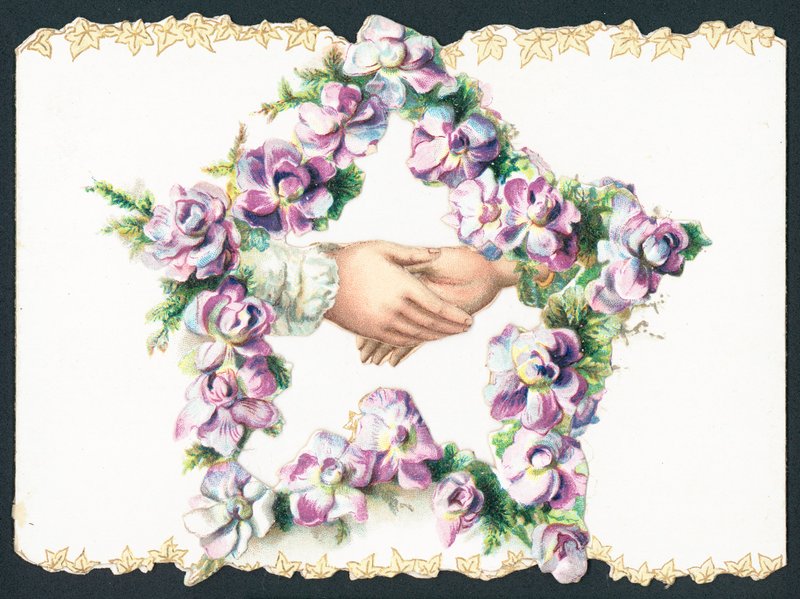 Dándose la mano dentro de una estrella de flores, tarjeta de English School