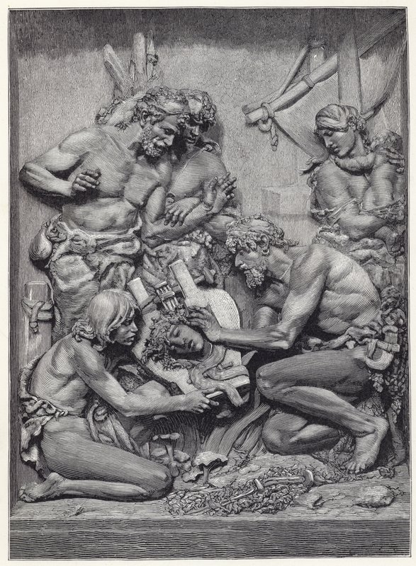 Pastores descubriendo la cabeza de Orfeo, del bajorrelieve de M Cordonnier de English School