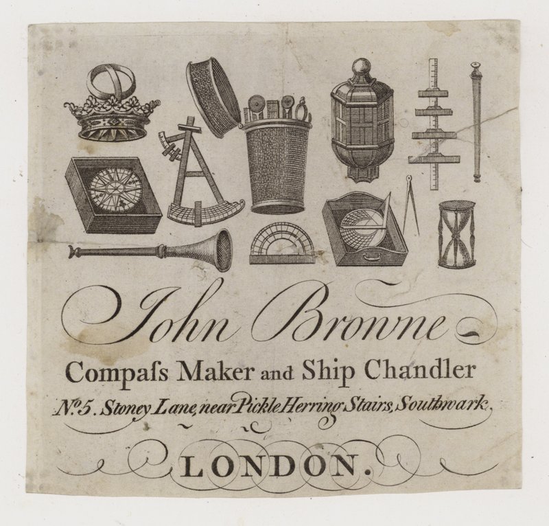 Tarjeta comercial de proveedores de barcos, John Browne de English School
