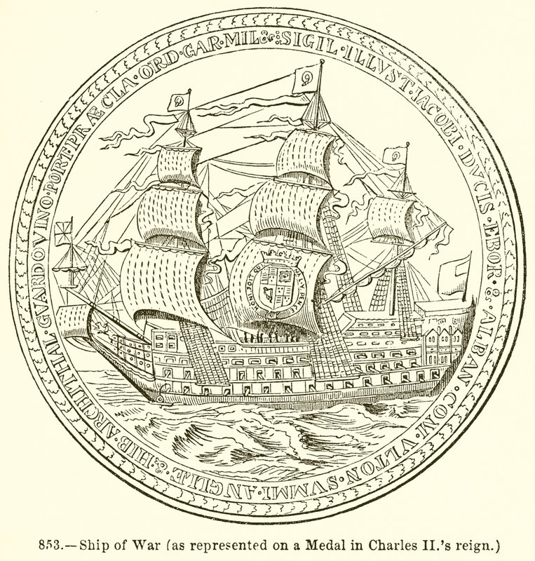 Buque de Guerra (Representado en una Medalla en el Reinado de Carlos II) de English School