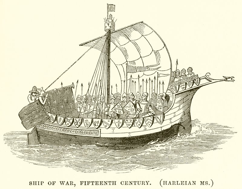 Barco de guerra, siglo XV (Harleian Ms.) de English School