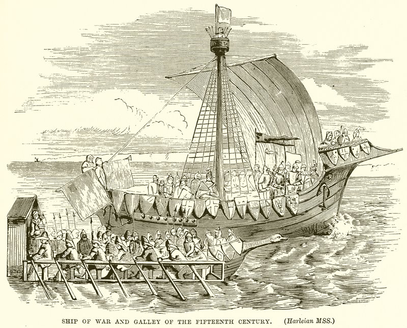 Buque de guerra y galera del siglo XV de English School