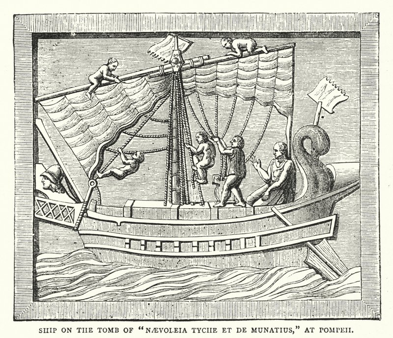 Barco en la tumba de "Naevoleia Tyche et de Munatius," en Pompeya de English School