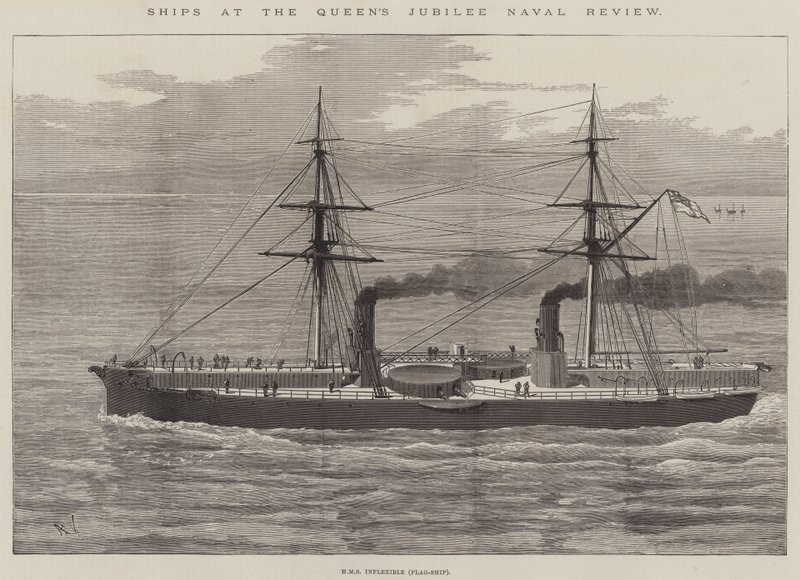 Barcos en la Revisión Naval del Jubileo de la Reina (grabado) de English School