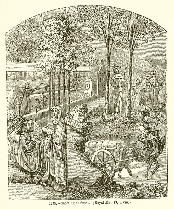 Disparando en Butts. (Royal MS, 19, o. Viii) de English School